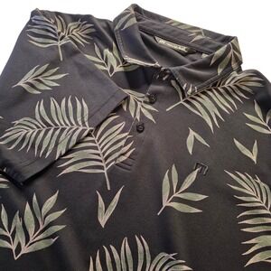 Travis Mathew Tropical Fusion Polo Shirt Mens XL Black Palm Leaf Short Sleeve
